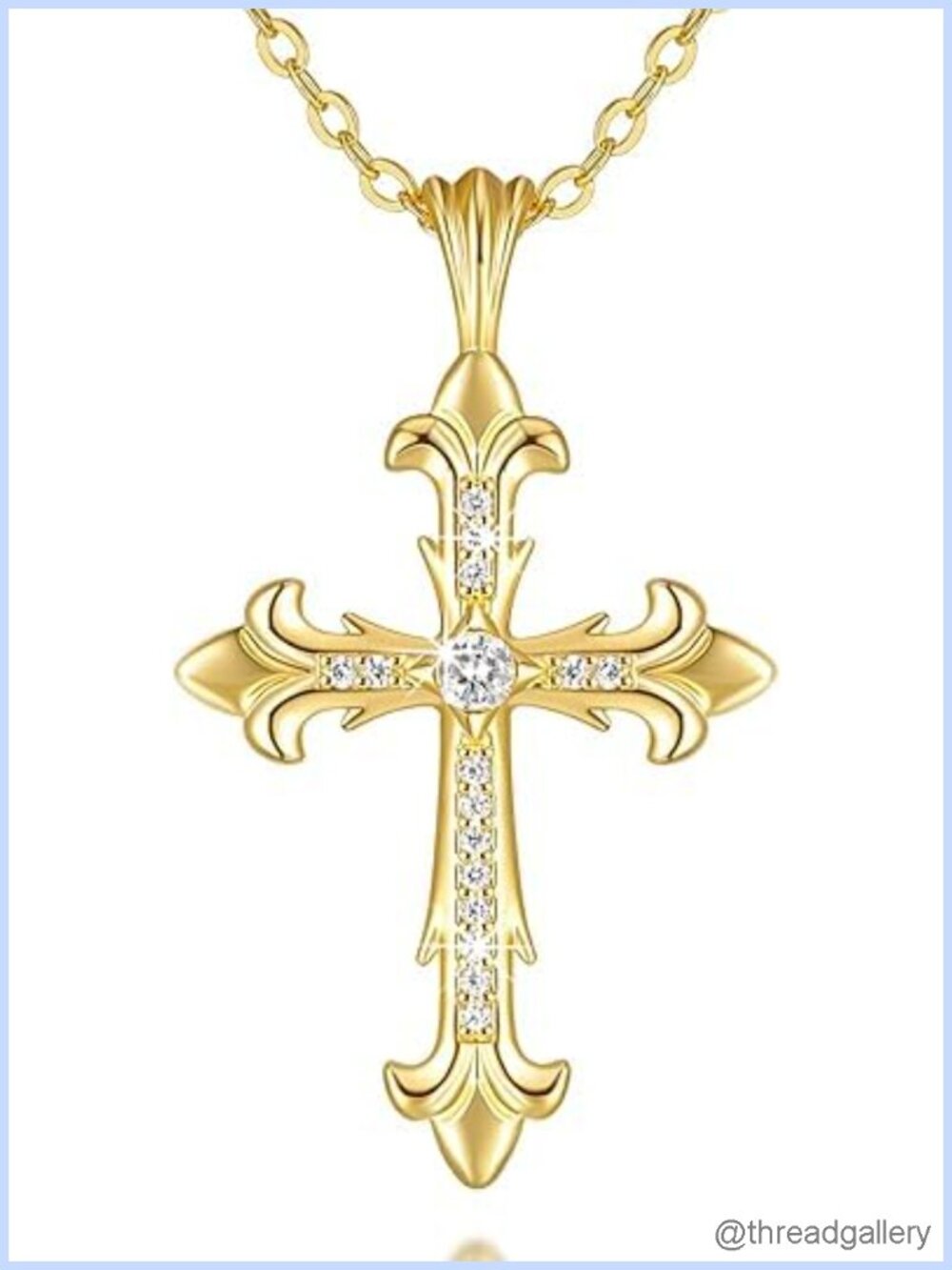 14K Gold Plated Cross Necklace CZ Pendant Adjustable Chain Women